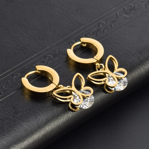 Schmetterling Anhänger Creolen Edelstahl Hohl Design Mit Zirkonia Modeschmuck Für Frauen