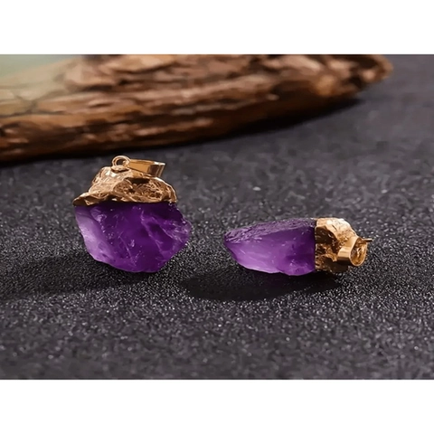 Natürliche Amethyst Rohstein Halskette Mit Unregelmäßigem Lila Kristall Gold Oder Silber Veredelte Metallkette