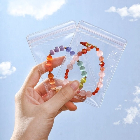Sacchetto per Gioielli in Plastica PE Trasparente Anti Ossidazione Antipolvere Chiusura a Zip Sigillante per Anelli Collane Orecchini