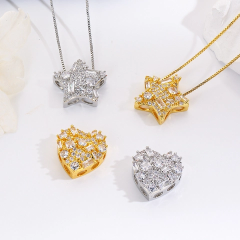 Collana con Pendente a Cuore e Stella in Zirconia Placcata Oro 18K per Donna Collana con Ciondolo a Stella e Cuore Esagerata