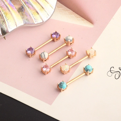 Rose Gold Stainless Steel Nipple Rings Heart Zirconia Nipple Studs Geometric Body Piercing Jewelry For Women Inlaid Barbells