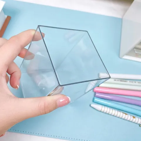 Transparent Acrylic Pen Holder Desktop Organizer Minimalist Square Stationery Storage Box For Office School Students