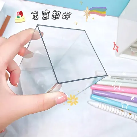 Transparent Acrylic Pen Holder Desktop Organizer Minimalist Square Stationery Storage Box For Office School Students