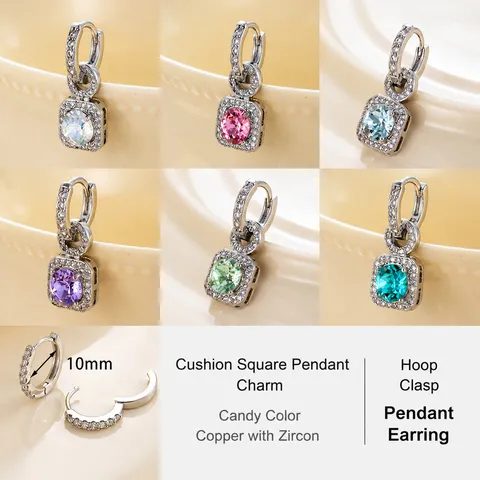 Square Sugar Cube Pendant Hoop Earrings Copper Micro Pave Cubic Zirconia Geometric Dainty Jewelry For Women