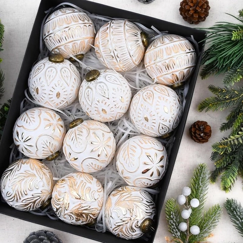 Vintage Christmas Ball Ornaments Embossed Plastic Decorative Hanging Baubles For Holiday Home Party Christmas Tree