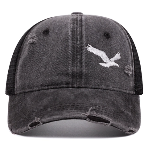 Berretto Trucker Vintage Americano in Cotone Lavato con Rete Ricamo Uccello Traspirante Berretto da Baseball Protezione Solare