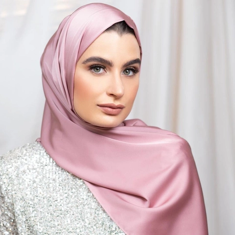 Women Elegant Satin Silk Scarf Solid Color Large Shawl Soft Glossy Hijab Fashion Plain Wraps Headscarf For Daily Party