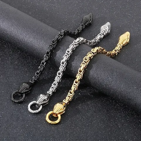 Double Snake Head Byzantine Chain Bracelet For Men Stainless Steel Punk Rock Gothic Hip Hop Jewelry