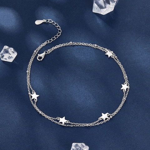 925 Sterlingsilber Doppelschichtige Stern Fußkettchen Armband Für Damen Minimalist Mode Verstellbarer Sternschmuck