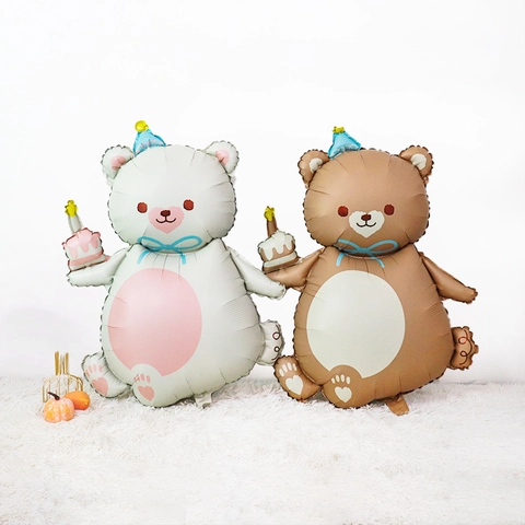 Birthday Cake Bear Foil Balloons Aluminum Film Mylar Standing Cartoon Decoration For Party Anniversary Celebration