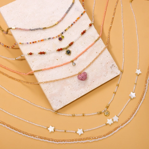 Mode Titanium Staal Kralen Ketting Voor Vrouwen Roestvrij Staal Hart Ster Hanger Ketting Esthetische Strass Choker Sieraden