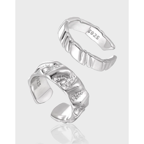 S925 Sterling Silver Ring Irregular Texture Wave Geometric Minimalist Adjustable Open Finger Jewelry For Women