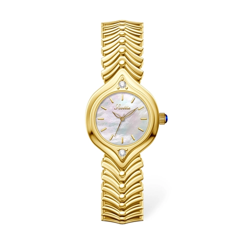 Elegant Women Quartz Watch With V-Shaped Alloy Chain Strap Mother Of Artificial Pearl Dial Waterproof Retro Vintage Jewelry Style