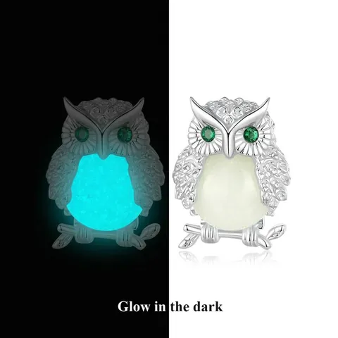 Owl Stud Earrings 925 Sterling Silver Earring Post Glow In The Dark Luminous Stone Green Zirconia Jewelry For Women
