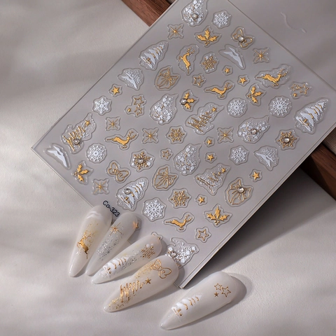 Pegatinas Para Uñas De Navidad Relieve 5D Oro Plata Bronceado Copo De Nieve Reno Autoadhesivas Calcomanías Manicura Mujeres DIY