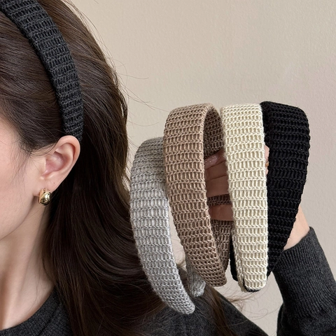 Solid Color Knitted Headband Soft Woolen Wide Hairband Simple Winter Autumn Headwear For Women Girls Face Washing