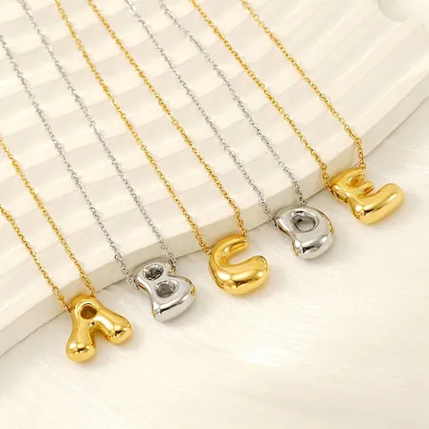 Collana Con Lettera A Bolla Ciondolo Alfabeto 3D Puffy Acciaio Inossidabile Placcato Oro 18K Gioielli Donne