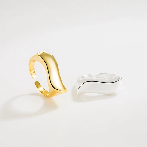 S925 Sterling Silver Wavy Open Ring For Women Minimalist Irregular Geometric Finger Ring Adjustable Ins Style Jewelry Gift