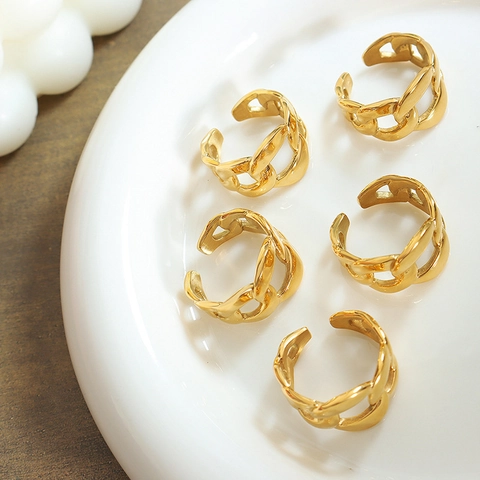 Grober Kettenring 18K Vergoldeter Edelstahl Dickes Gliederketten Design Minimalistischer Hip Hop Schmuck Für Damen