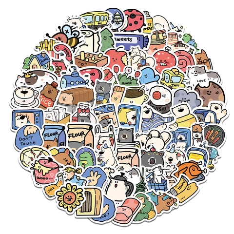 Adesivi Cartoni Animati Animali Cibo Vita Impermeabile PVC Opaco Decalcomanie Per Laptop Notebook Skateboard DIY Decorazione