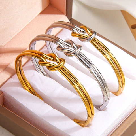 Minimalistischer Knoten Armreif 18K Vergoldeter Edelstahl Verstellbar Poliert Modeschmuck Für Damen