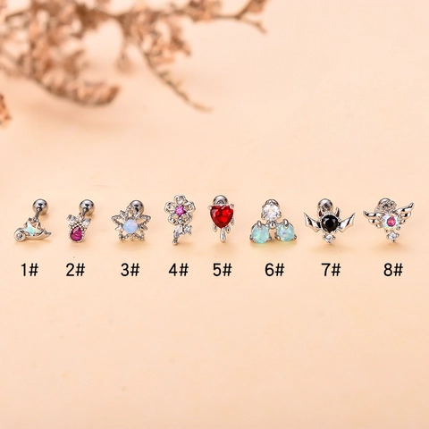 Roestvrijstalen Zirkoon Kraakbeen Oorbellen Synthetische Opaal Helix Piercing Studs Vintage Hart Ster Vorm Schroefsluiting Vrouwen