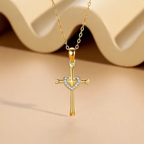 925 Sterling Silver Heart Cross Pendant Necklace With Shiny Zirconia For Women Fashion Commuter Gold Silver Plated Jewelry Gift