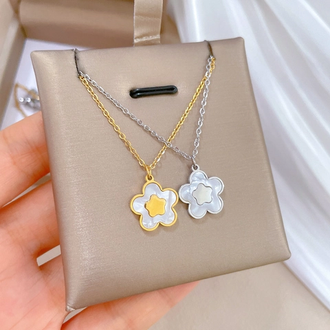 Collana Con Ciondolo A Fiore Acciaio Inossidabile Madreperla Conchiglia Catena Da Clavicola Minimalista Stella Gioielli Da Donna