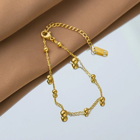 Minimalist Round Bead Bracelet For Women 18K Gold Plated Stainless Steel Delicate Chain Jewelry Elegant Adjustable Gift