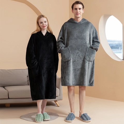 Oversize Decke Pullover Flanell Fleece Warm Dicke Kapuzenrobe Weiche Loungewear Für Damen Herren Unifarben