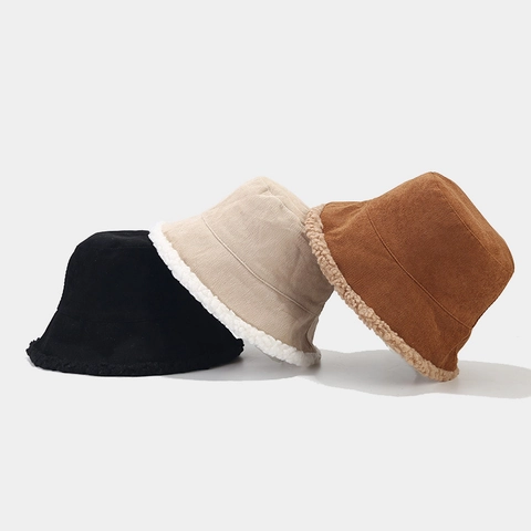 Cappello Alla Pescatora In Velluto A Coste E Sherpa Fleece Donna Inverno Caldo Antivento Stile Giapponese Vintage