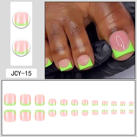 French Tip Press On Toenails Fluorescent Yellow Square Shape Plastic False Toenails For Women Summer Style