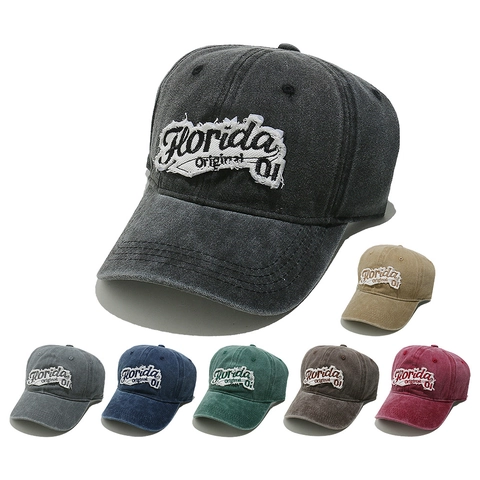 Florida Original 01 Buchstaben Stickerei Gewaschene Baumwolle Baseballkappe Retro Distressed Outdoor Verstellbare Sonnenhut Unisex