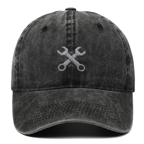 Casquette De Baseball En Coton Lavé Vintage Distressed Style Rétro Broderie Clé Croisée Chapeau Soleil Réglable