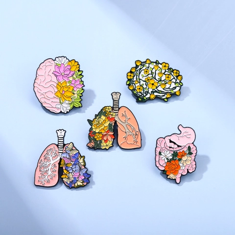 Kreative Anatomische Organ Broschen Legierung Emaille Pins Blumen Gehirn Lunge Magen Künstlerischer Schmuck Für Denim Jacken