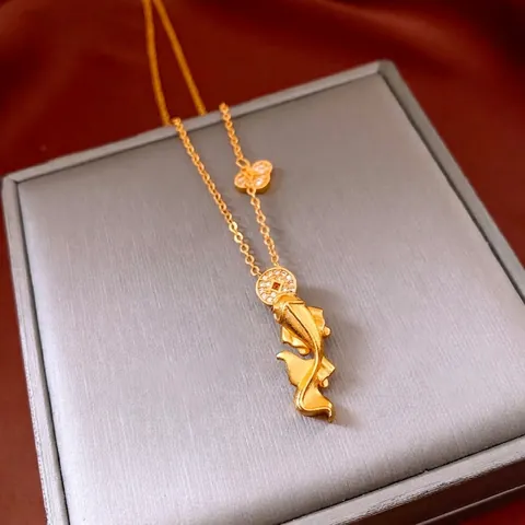 Collier Pendentif Carpe Koï Poisson Rouge Cuivre Laiton Avec Zircone Cubique Incrusté Style Chinois Bijoux Vintage Femme