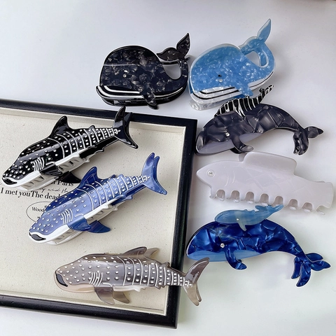 Ocean Theme Acetate Hair Claw Clip Whale Shark Jellyfish Seahorse Turtle Shape Large Nonslip Fashion Hair Accessories For Women