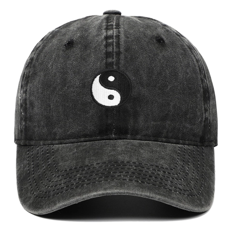 Washed Cotton Baseballkappe Yin Yang Tai Chi Stickerei Weiche Krone Verstellbarer Sonnenhut Für Herren Damen Vintage