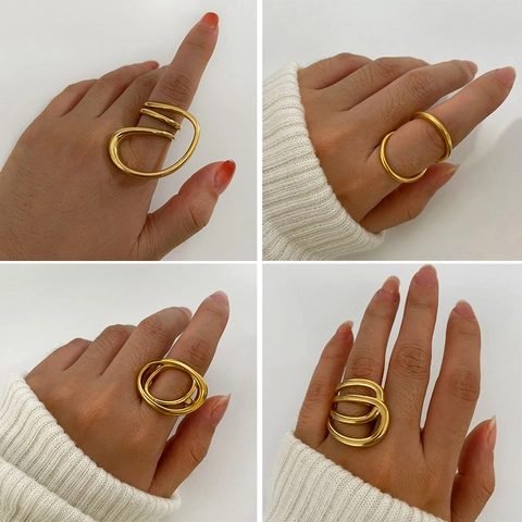 Anello Avvolto Multistrato Geometrico in Acciaio Inossidabile Personalizzato per Donna Gioielli da Dito Chic Minimalisti Placcati in Oro 18K