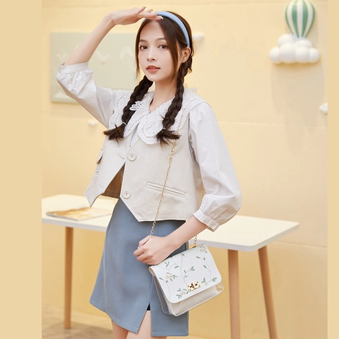Floral Embroidery Crossbody Bag PU Leather Transparent PVC Chain Strap Square Shoulder Handbag Pouch Elegant Woman