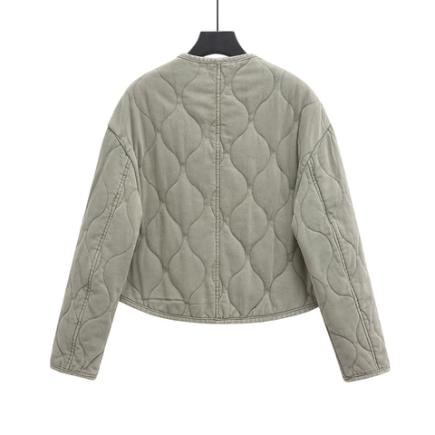 Chaqueta Acolchada De Mujer Cuello Redondo De Botonadura Sencilla Informal De Manga Larga Color Sólido Abrigo Vintage