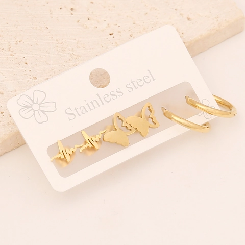 Gold Stainless Steel Stud And Hoop Earrings For Women Geometric Star Butterfly Heart Minimalist Fashion Jewelry