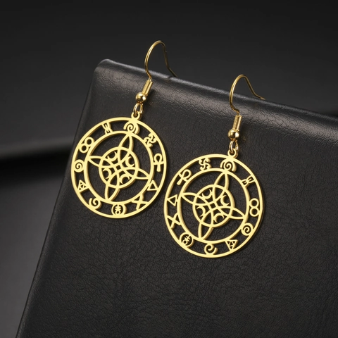 Vintage Edelstahl Hexenknoten Hängeohrringe Hohle Geometrische Runen Runde Tropfenohrringe Für Damen Herren Schmuck Geschenk