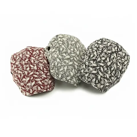 Retro Flat Cap Cotton Polyester Jacquard Leaf Pattern Adjustable Buckle British Style Ivy Hat For Men Women