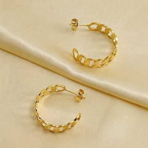Orecchini A Cerchio Con Catena Intrecciata Placcati In Oro 18K Acciaio Inossidabile Geometrici Stile Punk Gioielli Donna