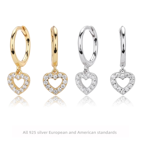 Hart Ring Oorbellen 925 Sterling Zilver 5A Zirkoon Micro Pave Holle Hanger Eenvoudige Chique Sieraden Voor Vrouwen