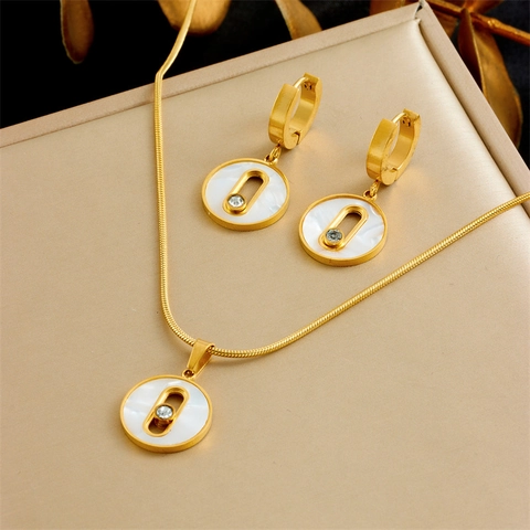 Cute Stainless Steel Jewelry Set For Women Gold Plated Enamel Bow Flower Cherry Butterfly Rhinestone Necklace Earrings Set