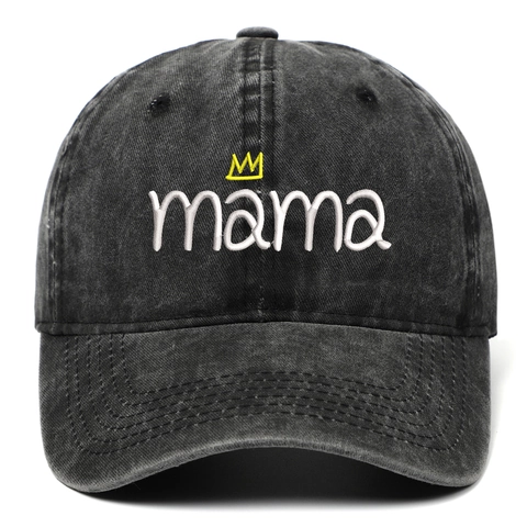 Washed Cotton Baseball Cap Mama Crown Embroidery Distressed Vintage Hip Hop Dad Hat Adjustable Casual