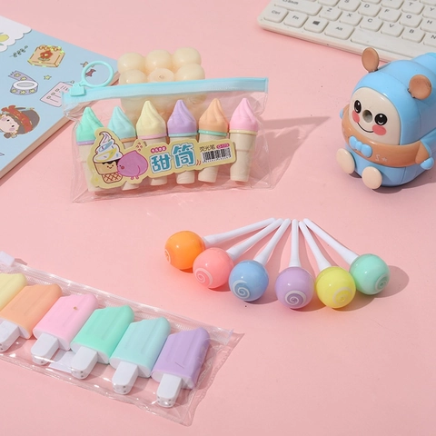 Mini Highlighters Plastic Creative Cartoon Shape Fluorescent Markers Portable School Office Stationery Student Gift