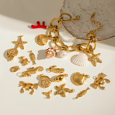 Oceaan Dieren Zeester Schelp Schildpad Roestvrij Staal Bedels DIY Sieraden Maken 18K Verguld Waterdicht